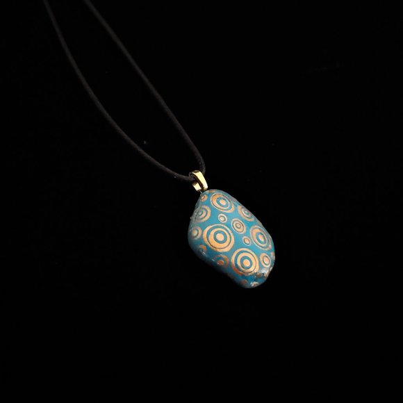 Hand Painted Dot Art Pendant, Turquoise and Gold - Picture 8 of 12